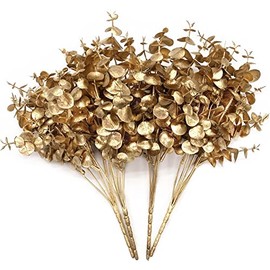CATTREE - Decoraciones artificiales de eucalipto dorado, plantas de oro falso, arbustos, follaje de simulación para bodas, fiestas, interiores, hotel, pasillos, centros de mesa, decoración de Navidad,