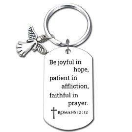 Inspirational Scripture Keychain with Angel Pendant - Bible Verse Key Chain Religious Gift for Christian, Silver, Medium