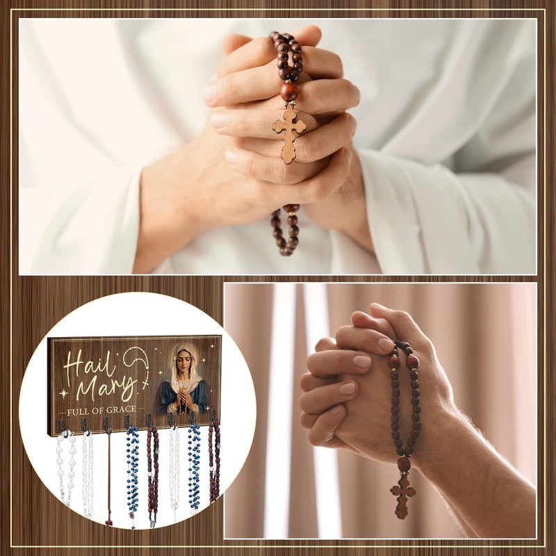 Colingmill Large Wooden Rosary Holder Wall Mounted with 8 Hangers