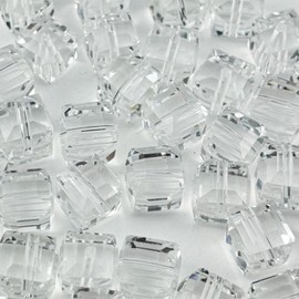 YUEXIGO 100pcs 6mm Cube Crystal Glass Beads for Jewelry Making Faceted Square Crystal Glass Bead Spacer Beads Loose Beads for Bracelet Earring Necklace DIY Craft(Transparent)