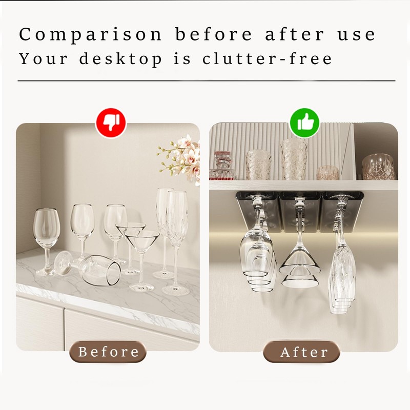 Vaisoeny Wine Glass Holder, 4PACK Translucent Wine Glass Rack Under