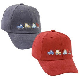 KABAKE 2 Pack Kids Baseball Caps Tractor Embroidery Cars & Transportation Hats Washed Cotton Adjustable Summer Trucker Hats for Boys Girls 2-8