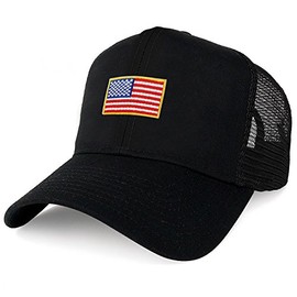 AC Racing USA American Flag Patch Snapback Trucker Mesh Cap - Black, Small Yellow