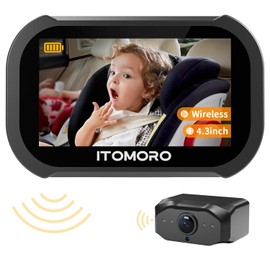 Itomoro Wireless Baby Car Camera, Car Monitor for Baby Max Range 1000FT, Night Vision Wide View HD 1080P Display, Backseat Wireless Camera for All Vehicle, Easy Installation Rear Facing Mirror