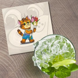 Unbranded Funny Cat Flowers Animal 4'' X 4'' Square Wooden Coaster