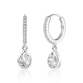 ALEXCRAFT 925 Silver Earrings for Women, Small Hanging Earrings, Hypoallergenic Teardrop Earrings, Small Huggie Hoop Earrings, Small Cubic Zirconia Pendant Earrings, Hanging Women, Silver