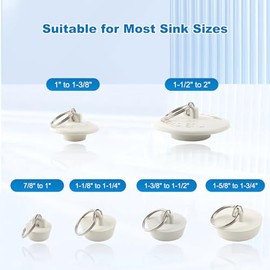 Hibbent - Tapón de drenaje de goma para fregadero de cocina, tapón de drenaje con anillo de tracción para cocina, tina, baño y lavadero en 6 tamaños diferentes, color blanco