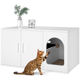 Amunrbrek Litter Box Enclosure, Cat Litter Box Enclosure Furniture, Wooden Litter Box Furniture with 2 Enclosure Liner (White)