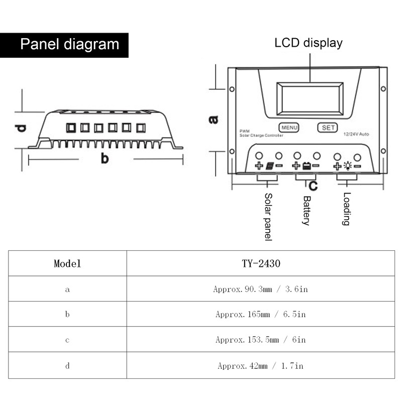 Solar Panel Regulator Charge Controller Industrial Supplies PWM 12/24V 30A