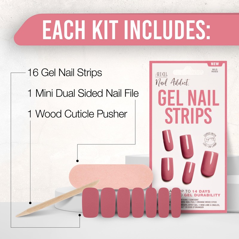 Ardell Nail Addict Gel Nail Strips - Wild Roses, Cures