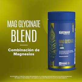 BIRDMAN Mag Glycinate Blend | Glicinato y Citrato de Magnesio en Polvo 400 mg | Apoya tu Alimentación Diaria | Fórmula Natural Sin Aditivos | Sin Azúcar | Sabor Limón | 30 Porciones | 204g