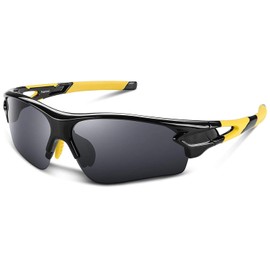 Bea Cool Sports Sunglasses for Men, Polarised Sports Glasses with UV400 Protection, Tri-Acetate Cellulose (TAC) Sports Sunglasses, Polycarbonate (PC) Frame for Cycling, Running, Outdoor Activities - Yellow / grey