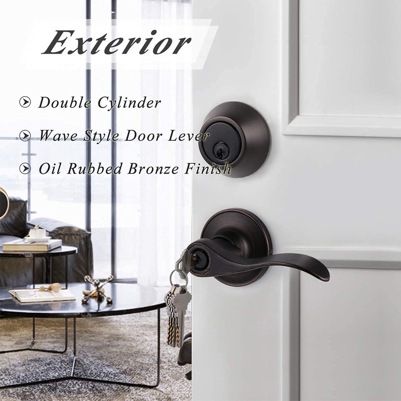 Probrico Exterior Door Lock Set Bronze Front Door Handle Lock