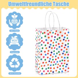 25 Stück Papiertüten mit Henkel Set - Farbe Geschenktüten, 21 * 15 * 8cm Henkel - Wasserfarbe und Bunte Punkte für Danke, Geburtstage, Weihnachten, Kindertag, für Geschenk Verpackungen Papiertaschen