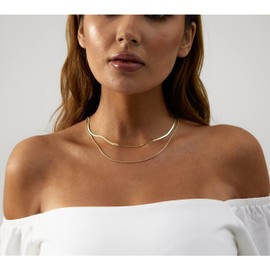 Carovo Dainty Gold Snake Layered Necklaces Set 18K Gold Filled Herringbone Snake Chain Layering Necklace Minimalist Jewelry Gifts for Women