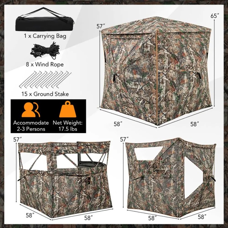 5-in-1 Detachable Hunting Blind for 2-3 People with Skylight Premium