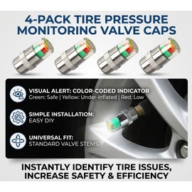 Tire Pressure Monitoring Caps for Standard Valve Stems – Visual Alert Set for Everyday Driving