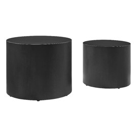 Modway Amani Nesting Coffee Table Set of 2 in Black - Modern Round Drum Tables - Stackable End Tables for Small Spaces - Circle Side Table Set for Living Room