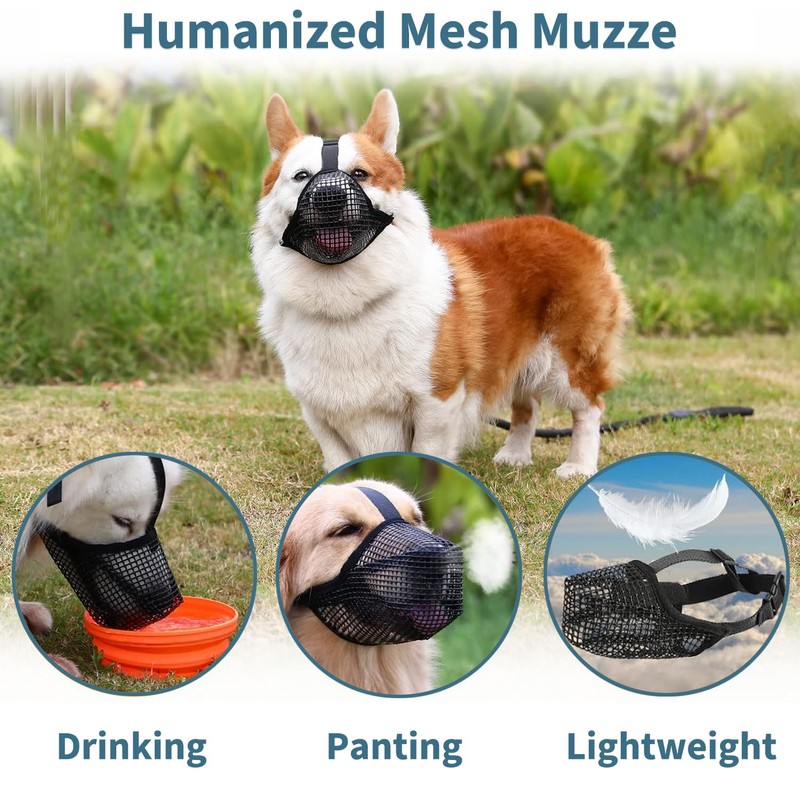 Muzzle for Dogs, Dog Muzzle with Rounded Mesh and Adjustable