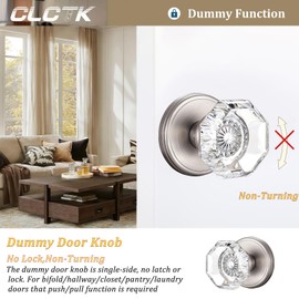 CLCTK 4 Pack Glass Dummy Door Knobs, Single Side Dummy Door Knob Set, Brushed Nickel