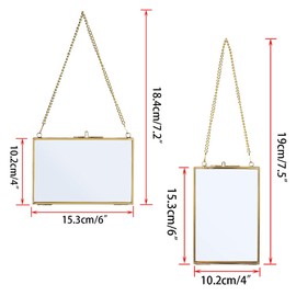 JuxYes 2PCS 4x6 inch Golden Hanging Glass Frame for Pressed Flower, Double Glass Floating Picture Frame Brass Wall Photo Frame Artwork Display Frame Gallery Ornament Plant Frame for Home/Office Décor