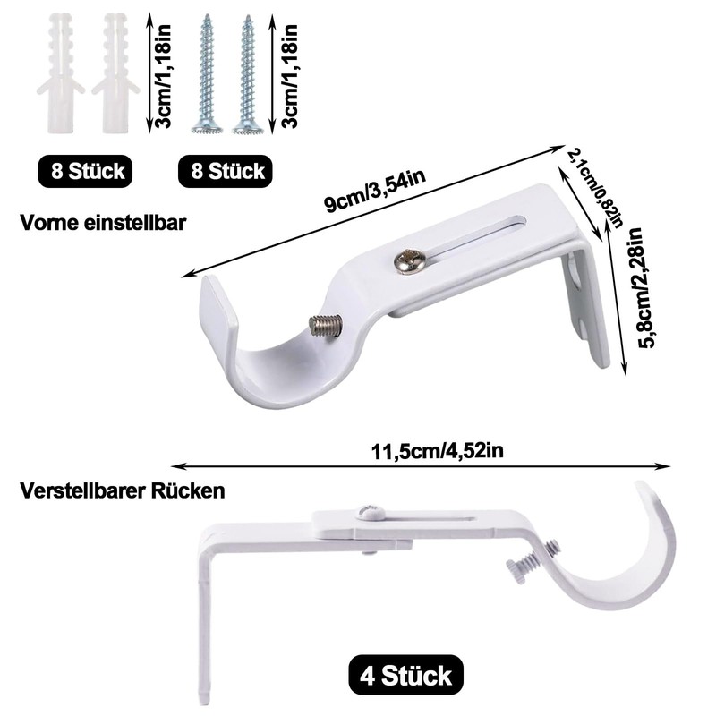 Adjustable Curtain Pole Holder, Pack of 4, Adjustable Wall Bracket,