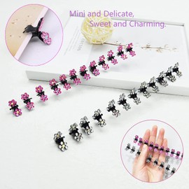 Mini Claw Hair Clips,24 Pieces Tiny Hair Clips with Rhinestones,Small Flower Claw Clip for Short Hairs,Mini Hair Bangs Hairs Pins,Non-Slip Metal Accessories for Kids & Women