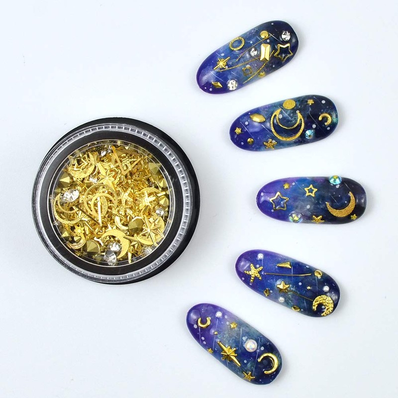 MEILINDS Gold Nail Studs Gems Sparkle Rhinestones Metal Rivets Charms