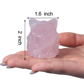 QLRSUXN Rose Quartz Nine Tailed Fox Decor,2 Inch Healing Crystals Fox Statue,Lucky Guardian Pocket Fox Figurines as Women’s Gifts,Fox Figurine for Office Home Decor and Ornament.