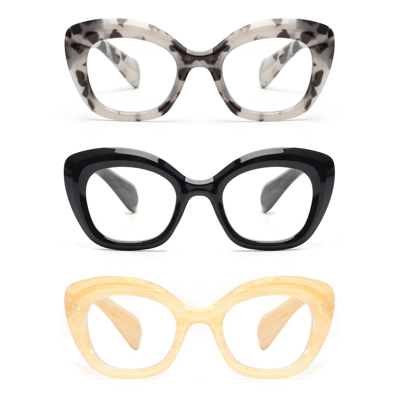 JM 3er-Pack Cateye-Lesebrille, Computerlesegerät mit Blaulichtblockierung für Damen und Herren