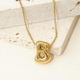 Viwind Letter Pendant Necklace Women's Chain 18 Carat Gold A-Z Necklace for Women Bubble Letter 48 cm Adjustable with Gift Box, Stainless Steel, No Gemstone