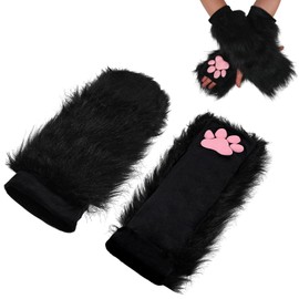 SUPTEC Furry Cat Paw Mittens Gloves for Women Soft 3D Toes Beans Fingerless Cat Claw Paws Pad Sleeve…