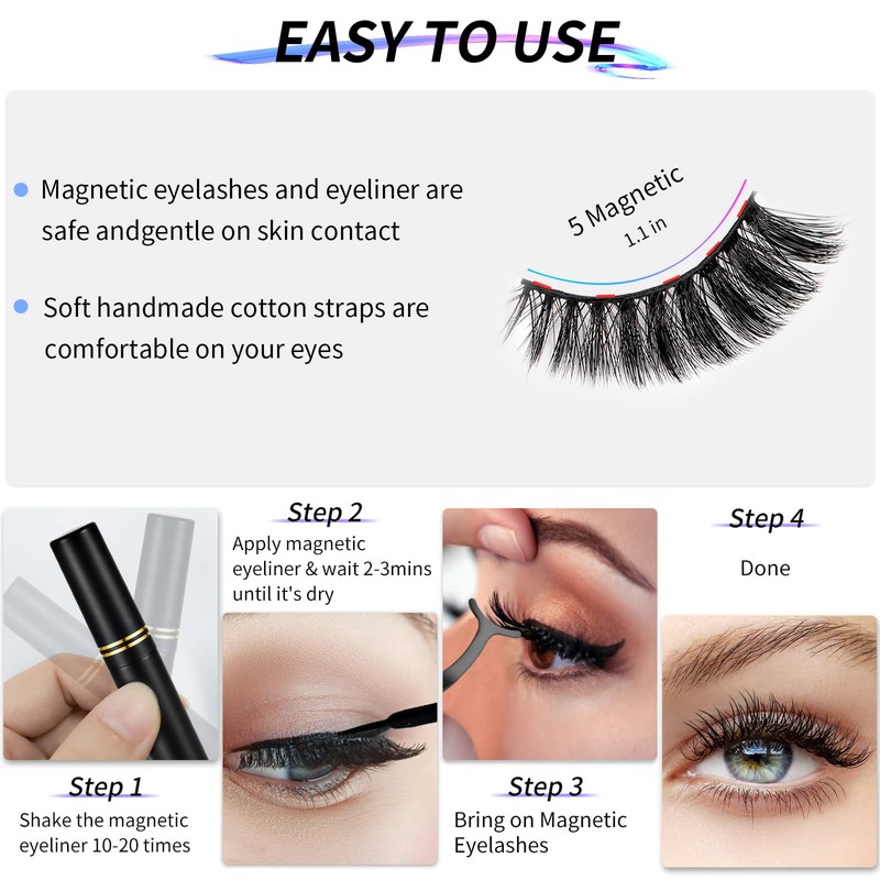 3D Natural Magnetic Eyelashes with Eyeliner Kit, Lightweight Lashes Natural