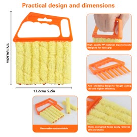 4Pcs Window Venetian Blind Cleaner Duster Tool,Feather Blind Duster for Cleaning,Washable 7 Finger Dusters Brush Dusting Cleaner Tool for Window Shutters Air Conditioner Vinyl Wood Blinds + 4 Cover