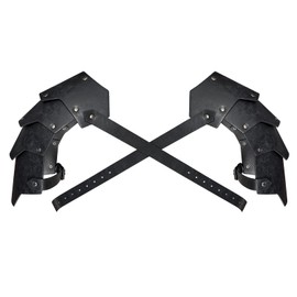 HiiFeuer Medieval Faux Leather Double Pauldron, Vintage Mercenary Knight Shoulder Armor for LARP/Cosplay Ren Faire (Black A)