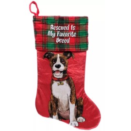 ASPCA Mix Breed Dog Velour Red Plaid "Rescue Is My Favorite Breed" Stocking 20”