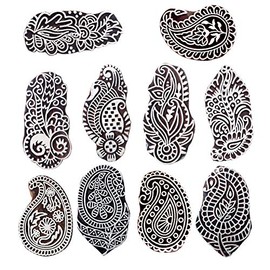 Royal Kraft Wooden Stamps for Block Printing on Saree Border, Textile, Clay, Pottery, Tattoo (Set of 10) MXtag0009