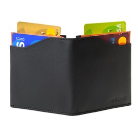 PELPE Small Wallet for Men with Key Fob Gift for Coins and Keys. Slim Vertical Leather Wallet for Cards and Notes., orange, Minimal