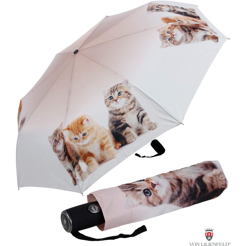 Folding Umbrella Open/Close Automatic UV Protection Cat Trio, beige