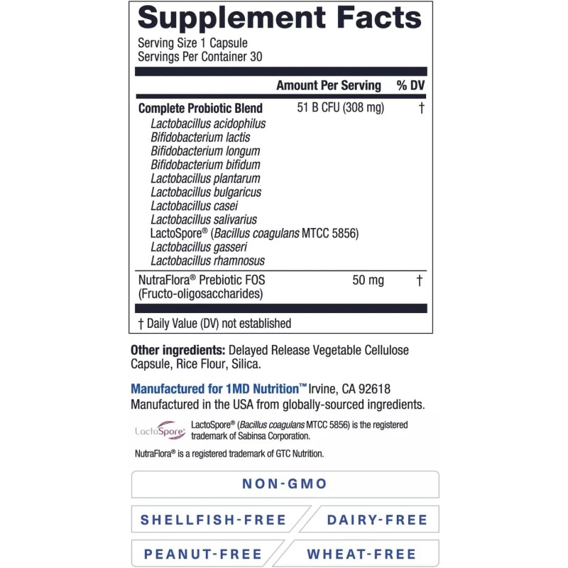 1MD Nutrition Complete Probiotics Platinum - w/Prebiotics and Probiotics for
