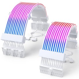 Sirlyr RGB PSU Cable Extension,ARGB PC Power Supply Cable with Soft LED Stripes and PVC Sleeved Extend Cable,16AWG 24 Pin ATX Triple 8 Pin PCIE Set