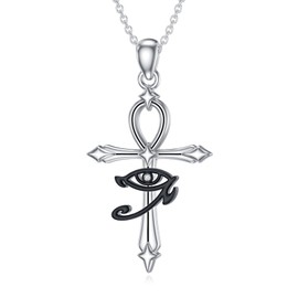 LWXIE Diamond Ankh Necklace 925 Sterling Silver Eyes of Horus Ankh Pendant Religious Necklace Cross Jewelry Gifts for Men Women