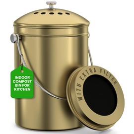 Utopia Kitchen Compost Bin for Kitchen Countertop - 1.3 Gallon Compost Bucket for Kitchen with Lid - Includes 1 Spare Charcoal Filter (Gold)