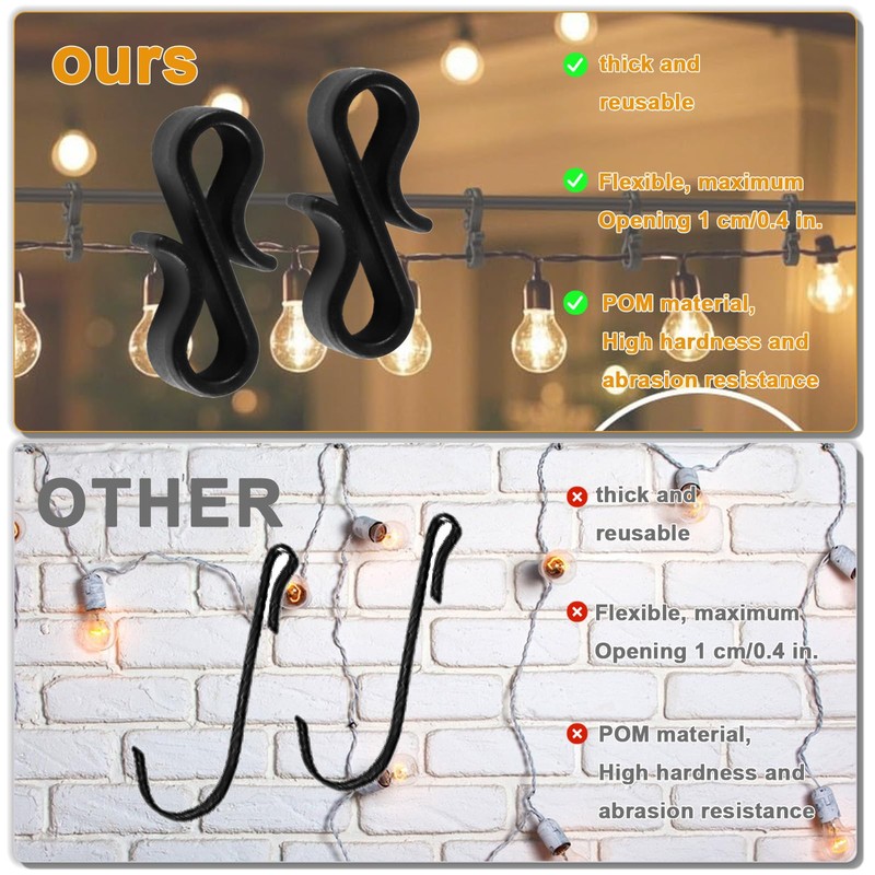 HexinYigjly 130pcs Black Plastic S-Hook Gutter Clips/Hooks - Outdoor Christmas