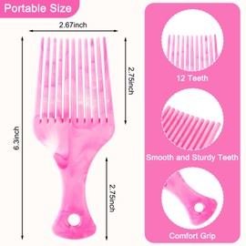 2 Pcs Afro Lift Hair Pick Comb Pink Wide Tooth for Hair Styling Detangling for Women Men