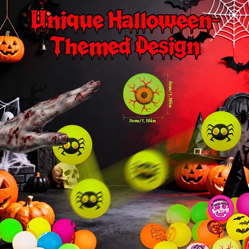 Tiaxidex 72PCS Halloween Party Favors, Bouncy Balls, Glow In The