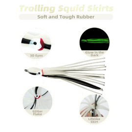 BLUEWING Trolling Squid Skirts Fishing Saltwater Octopus Lures, Size 12in, 1pc