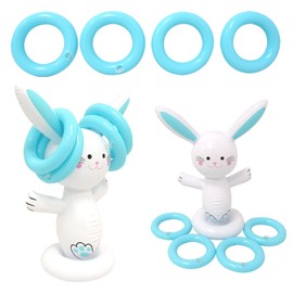 JWTRSVTY Inflatable Easter Bunny Throwing Game, Inflatable Easter Bunny Ears, Durable Inflatable Play Sets with 1 Inflatable Rabbit 4 Ring Throw, for Children, Easter Party Gift and Family Games