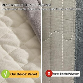 tohrisa Queen Size Velvet Quilt Set, Ultra Soft 3 Pieces Bedding with 2 Pillow Shams, Lightweight All Seasons Reversible Coverlet Bedspread with Plaid Quilting, Grey/White 90x96 Inches