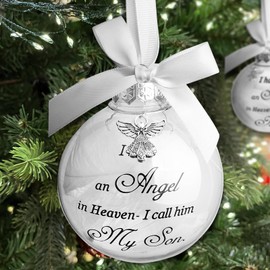 Clear Christmas Memorial Ornament Feather Ball,I Have an Angel in Heaven I Call Him Son,Christmas Tree Remembrance Hanging Pendant Memorial Gifts,Loss of Son Sympathy Gift